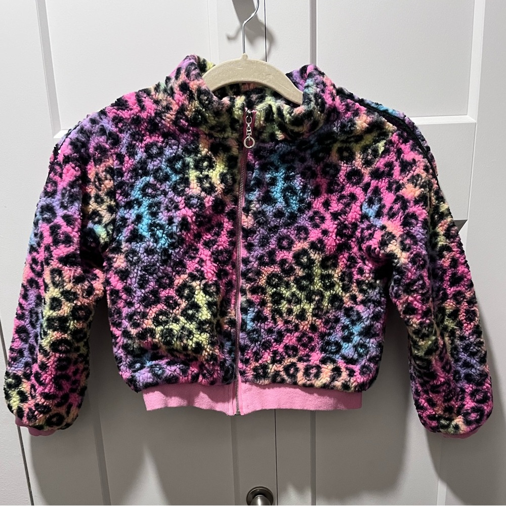 BABY SARA GIRL LOVED AUTHENTIC COLORFUL LEOPARD PRINT FAUX FUR BOMBER JACKET